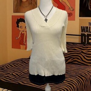 George White Half-Sleeve Sweater XXL